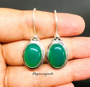 Green Onyx Gemstone Earring 925 Sterling Silver Handmade Jewelry - 1.50" - Picture 1 of 2
