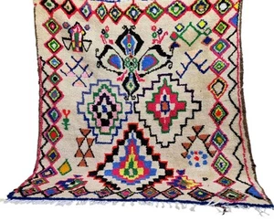 Vintage Handmade Moroccan Berber Wool Rug Cream Fringe Rug Tribal Red Carpet 6x5 - Picture 1 of 24
