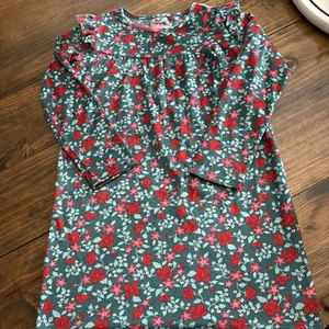 Cat & Jack Girl’s Size 10/12 Green & Red Poinsettia Super Soft Nightgown - Picture 1 of 10
