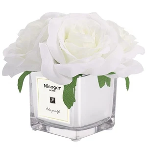 Artificial Flowers in Vase, White Silk Rose Faux Flowers in Vase, Fake Flower... - Picture 1 of 8