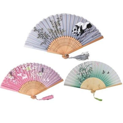 Abanico Estilo Chino Hecho a Mano Abanico de Bambú Seda Antiguo Abanico Plegable Danza Abanico Femenino Foto 1 de 4