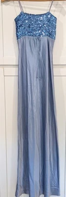 VTG Jump Apparel Y2K Blue Sequin Satin Gown Sz 5/6 Long Dress 90s Formal USA - Image 1 of 4