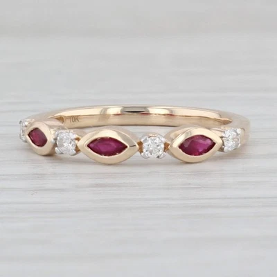 New 0.42ctw Diamond Ruby Stackable Band 10k Yellow Gold Size 7 Ring - Image 1 of 4