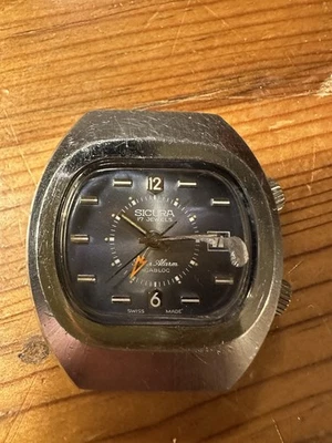 Sicura 17jewel Alarm Watch - Amazing Blue Dial And Orange Alarm Hand - Image 1 of 3