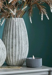 Tall Ceramic Rustic Vase Ribbed Stone Look Modern Pot Ornament Decor 30cm - Picture 1 of 6