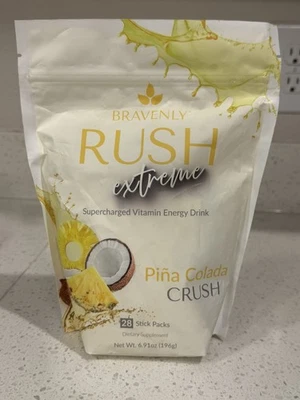 Bravenly RUSH EXTREME Vitamin Energy Drink Piña Colada 28 paquetes de barras NUEVO Foto 1 de 2