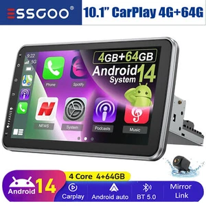 Single 1DIN Apple CarPlay Rotatable 10.1'' Android 14 Car Stereo Radio 4+64G AHD - Picture 1 of 15