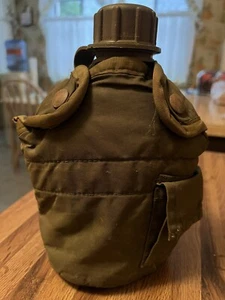 US MILITARY OD GREEN WATER CANTEEN AND COVER USED - Picture 1 of 8