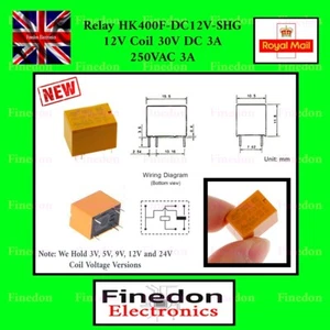 Relay Miniature 12V Coil 250VAC 3A 30VDC 3A HK4100F-DC12V-SHG 6 Pin - Picture 1 of 3
