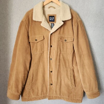 Gap мужской M вельветовый водитель грузовика куртка шерпа с подкладкой бежевый желтовато-коричневый коричневый на пуговицах Chore - Изображение 1 из 4