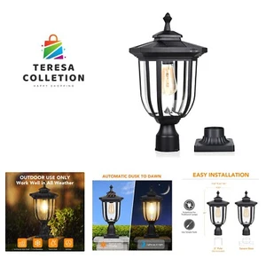 Solar Post Light Outdoor Waterproof Aluminum Solar Lamp Post Light 220LM Blac... - Picture 1 of 6