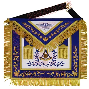 Masonic Past Master Hand Embroider 100% Lambskin Apron With Blue Silk + Silver - Picture 1 of 6