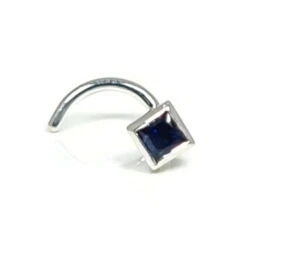 18ct White gold 2mm Australian sapphire princess cut nose stud ring pin bone - Picture 1 of 11
