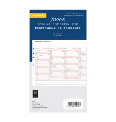 Filofax 26-68476 Personal Jahresplaner professional deutsch vertikal 2026