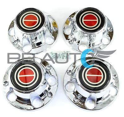Ford F150 Bronco Van 1980-1996 juego de bujes tapas centrales cromadas centro rojo nuevo Foto 1 de 4