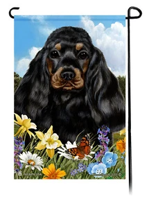 Bandera Jardín Flores Verano - Cocker Spaniel Negro y Tostado - Imagen 1 de 1