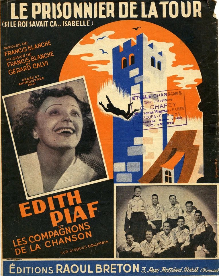 PARTITION de MUSIQUE "Le prisonnier de la Tour", Edith PIAF & Les COMPAGNONS  - Photo 1/1