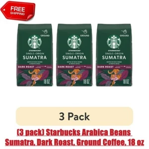 (3 pack) Starbucks Arabica Beans Sumatra, Dark Roast, Ground Coffee, 18 oz - Picture 1 of 9