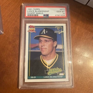 1991 Topps Desert Shield #411 LANCE BLANKENSHIP PSA 10 ATHLETICS - Picture 1 of 2