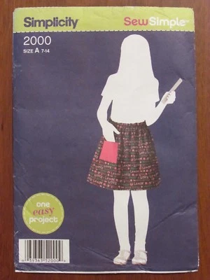 SIMPLICITY PATTERN SEW SIMPLE - 2000 GIRLS' WAIST APRON TIES POCKET 7-14 UNCUT - Image 1 of 2