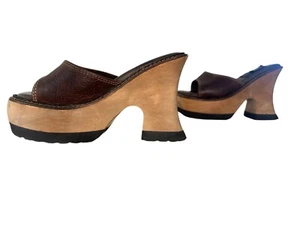 London Underground Y2K Platform Sandals Womens 6 Brown 70s Retro Bratz Chunky 90 - Picture 1 of 17