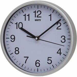 UNITY RADCLIFFE SILENT SWEEP SECONDS HAND WALL CLOCK IN SILVER 20cm