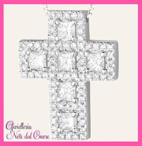 WOMEN'S 18K WHITE GOLD CROSS PENDANT WITH NATURAL DIAMONDS & VVS 1.40 CARAT - Picture 1 of 1