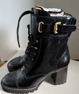 See by Chloe Womens Mallory Heeled Buckle Boots Black Leather Size 7.5M NIB - Picture 1 of 9