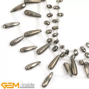 Silver Gray Pyrite Natural Gemstone Teardrop Spacer Beads For Jewelry Making 15" - Foto 1 di 38