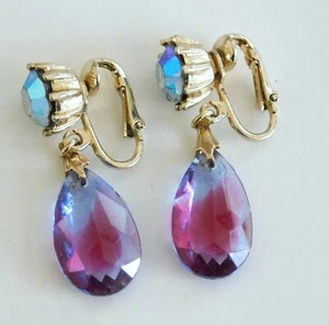 Gorgeous Vintage Coro Iridescent AB Aurora Borealis Crystal Dangle Earrings - Picture 1 of 4