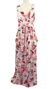 HM Maxi Dress Floral Chiffon Sleeveless V Neck Summer Party Holiday Size 36 UK 8 - Picture 1 of 9