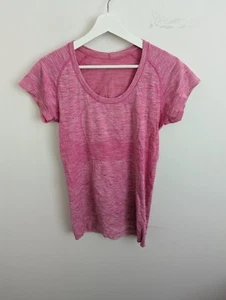 Lululemon T-Shirt Womens Size 8 Pink Short Sleeve Polyester Blend Stretch Fabric - Picture 1 of 10