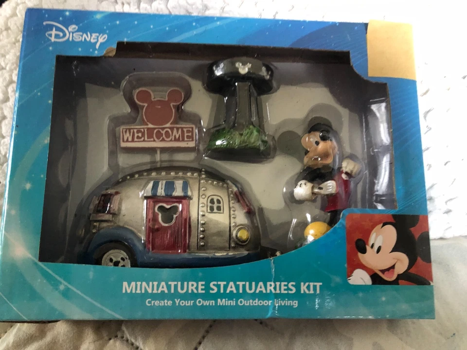 Disney Mickey Mouse 4 Pc Fairy Garden Set Camper Barbecue Welcome Pick RV Grill - Image 1 of 1
