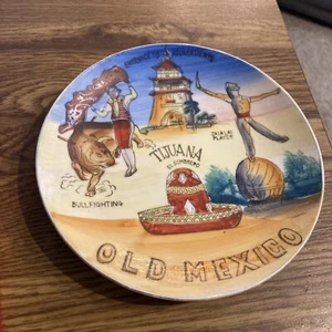 "Plato de recuerdo vintage de México antiguo 7 1/2"" pintado a mano borde dorado TJ Tijuana" - Imagen 1 de 7