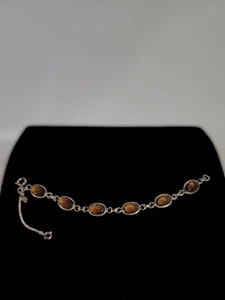 New NOS Sarah Coventry Golden Autumn Faceted Topaz Glass Bracelet Gold Tone - Bild 1 von 1