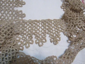 Antique Tatting Piece Ecru Tan Long Wide 120” x 3-1/4” - Picture 1 of 10