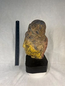 Antiker chinesischer Stein bemalter vergoldeter Guanyin Kopf hohe Chignon Krone asiatisches China - Bild 1 von 2