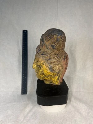 Antigua piedra china pintada dorada cabeza de guanyin corona de moño alta China asiática Foto 1 de 2