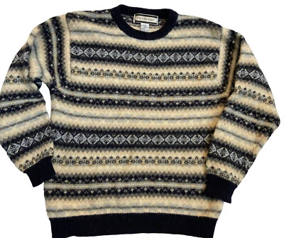 Crystal-Kobe 女式 M 码 100% Shetland 羊毛 Fair Isle 套衫毛衣蓝色 — 第 1/4 张图片