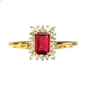 Estate 925 anello in argento ottagono rubino 6x4 mm pietra topazio gioielli... - Foto 1 di 9