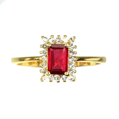 Estate 925 anello in argento ottagono rubino 6x4 mm pietra topazio gioielli... - Immagine 1 di 4