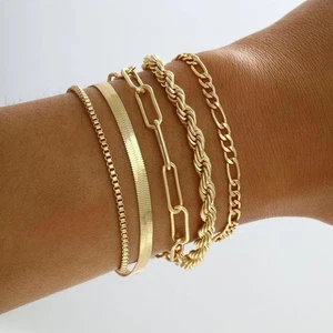 Sither Gold Bracelets for Women Link Chain Bracelets Dainty Layerd Bracelet Pack - Picture 1 of 5