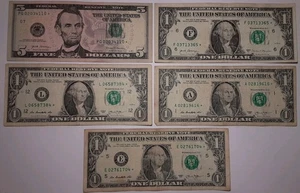 5 Star Notes Authentic Well  Circulated U.S. Currency 1 5 4 1 dollar bills crics - Picture 1 of 24