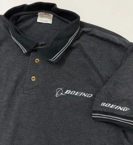 Vintage Boeing Polo Shirt Men Large Airplanes Aerospace Logo Employee Pique Knit - Picture 1 of 17