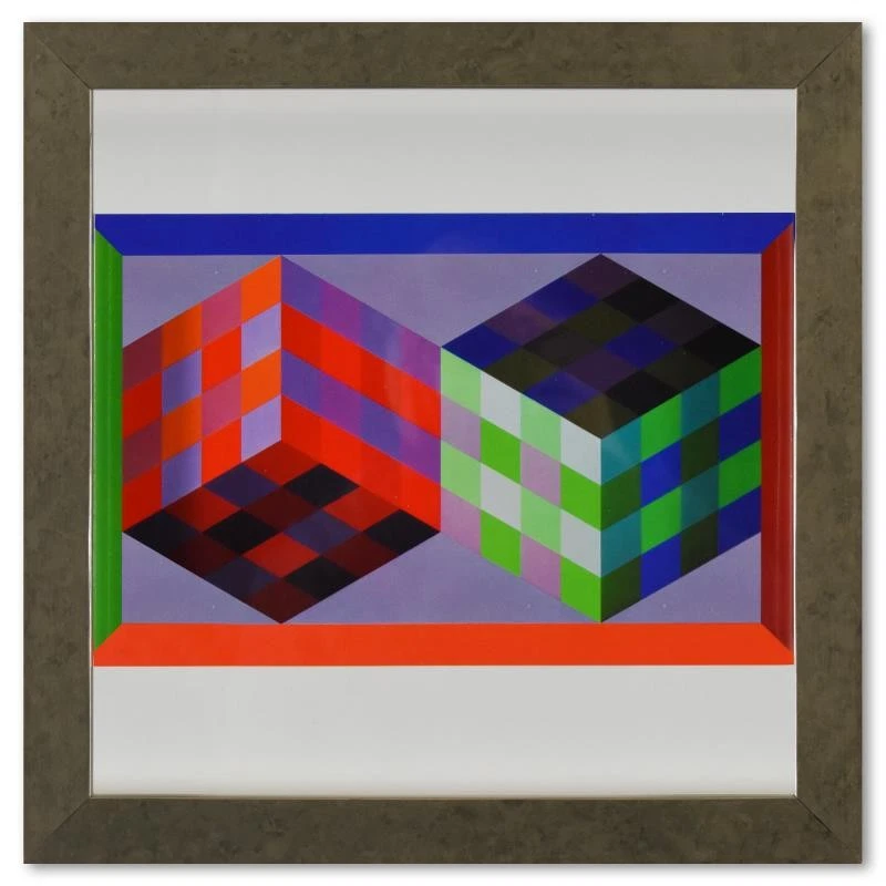 Victor Vasarely Tridim - J De La Série Hommage A ' Hexagone Gerahmt 1971 - Bild 1 von 1