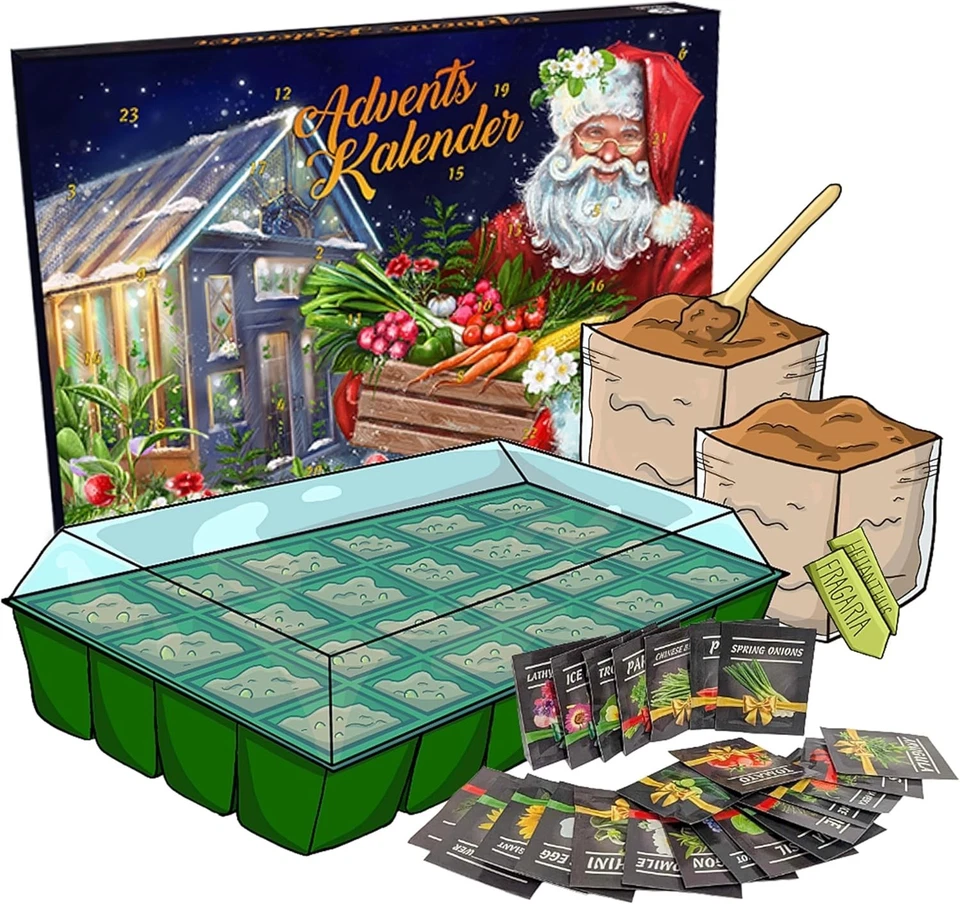 Seeds Advent Calendar 2025 - Assortment of Seeds with Greenhouse Grow Kit - Image 1 of 4