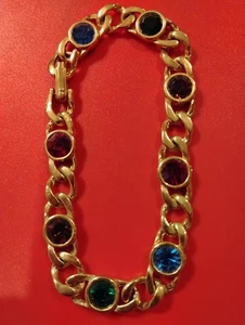 Set Lunetta Bracciale Tennis Cristallo Multicolore Colore Arcobaleno Tono Oro 7,5” - Foto 1 di 2