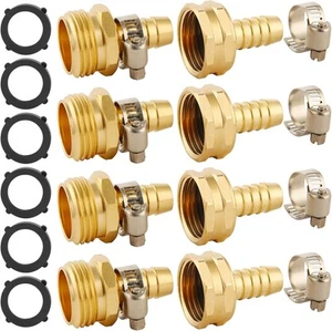 4 Set Brass Garden Hose Repair Connector Kit 4 Set, Fit for 1/2" hose - Picture 1 of 6