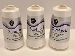 Coats SureLock Overlock Machine Thread 100% Polyester 3000 Yds, White Lot of 3 - Picture 1 of 3