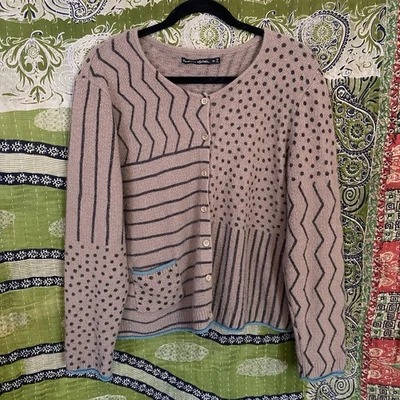 Cárdigan Gudrun Sjoden Marrón/Negro Rayas y Lunares Lana/Alpaca Talla Extra Grande Foto 1 de 4